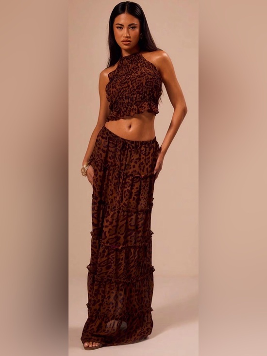Dresses & Skirts - Leopard Print Maxi Skirt Set - Brown